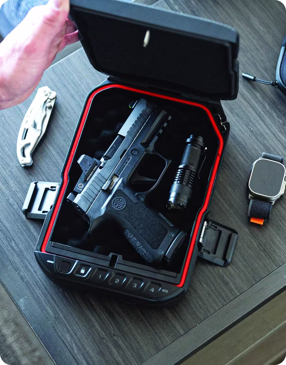 A firearm in a case